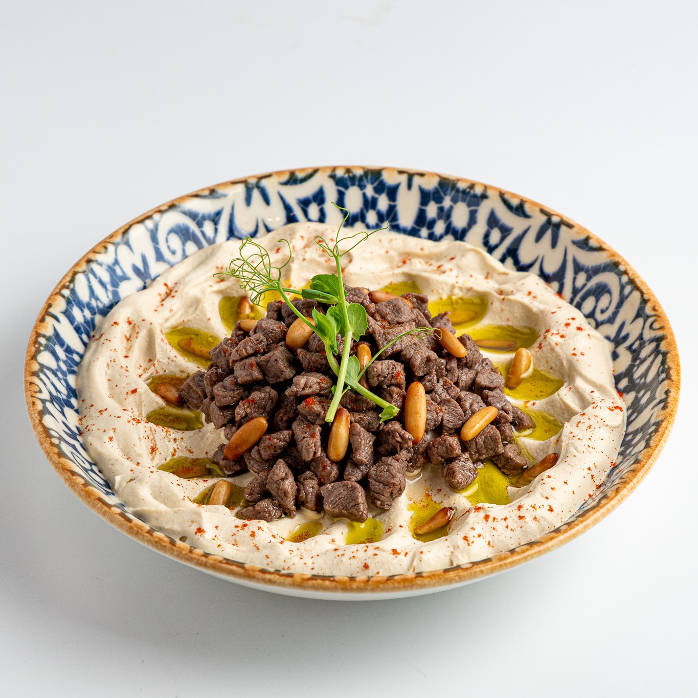 Hummus with Lamb and Pine Seeds